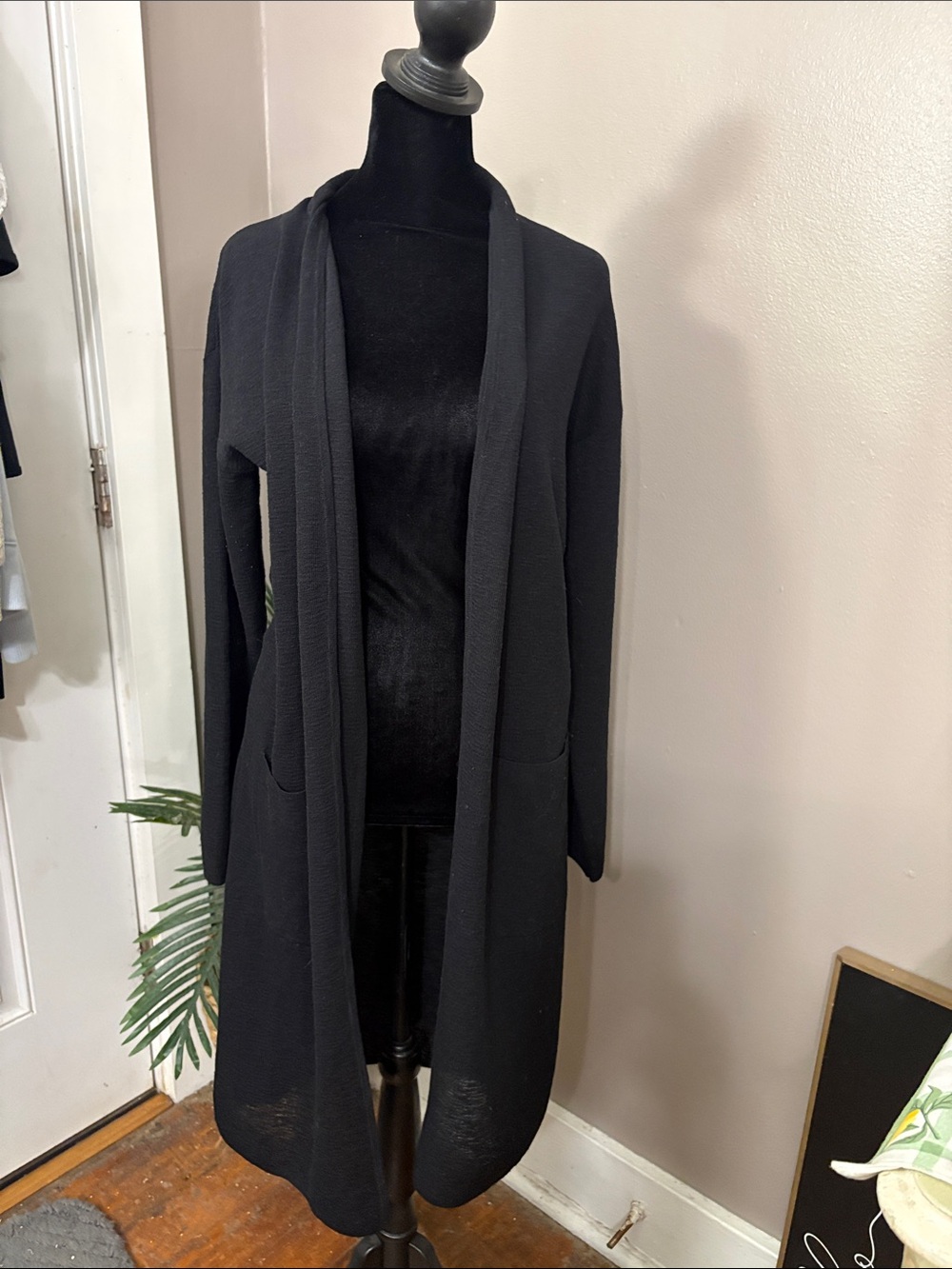 Babaton Black Open-Front Long Cardigan women’s small